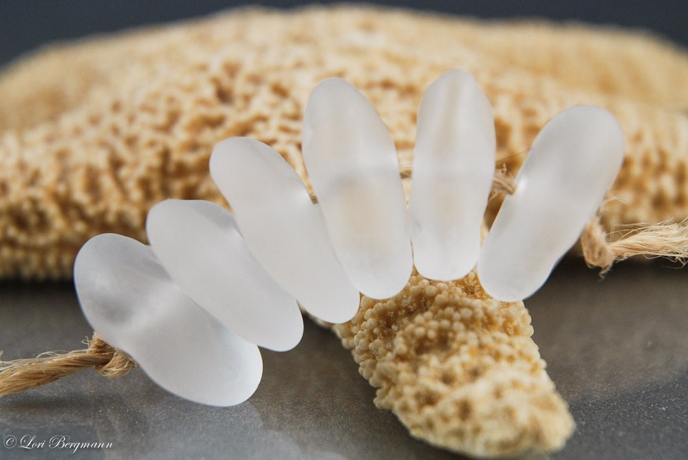 Frosted Sea Glass Discs, Handmade Lampwork Beads, faux Clear Beach Glass, Etched Organic