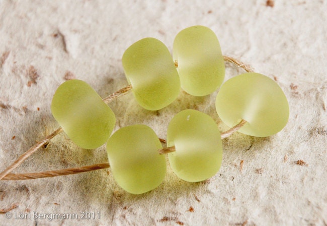 Pale Green Handmade Lampwork Glass Beads, organic Beach Nuggets, faux Sea Glass, Etched