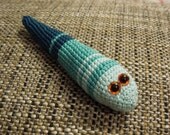 Children toy crocheted cotton floss Friendly Worm - hand made and unique/BLUE GREEN. Three colors
