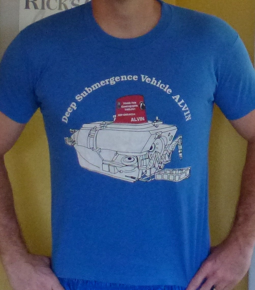 Vintage tee - Submarine ALVIN - blue t-shirt size medium