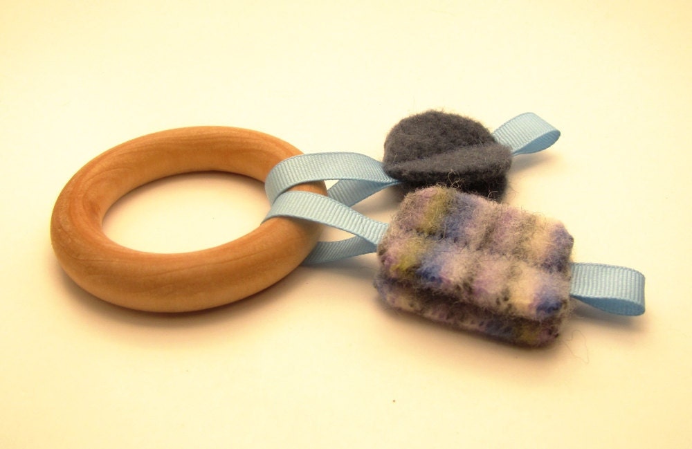 Wood Teething Ring, Natural Maple and Felted Wool