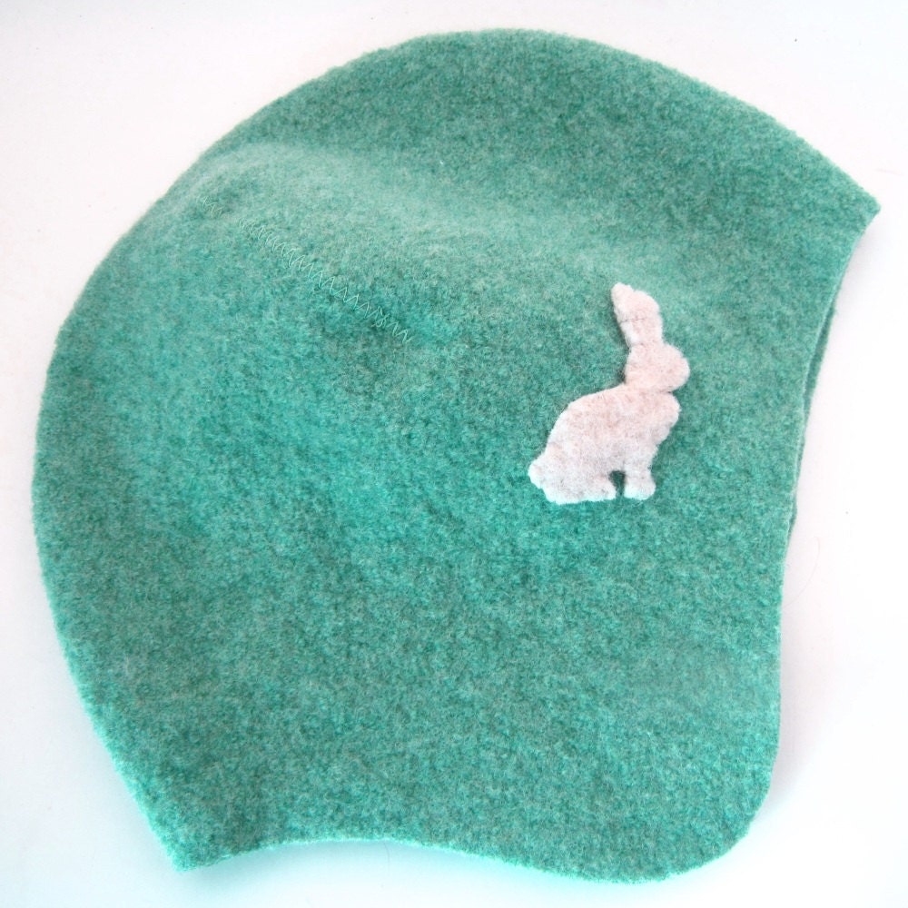 Waldorf Hat, Upcycled Merino Wool- Aqua Rabbit, size 2 to 3 years