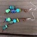 Green Fish, Blue Fish Earrings - Dangle Earrings, Glass Fish Beads, Brown Leather Earring, Asymmetric