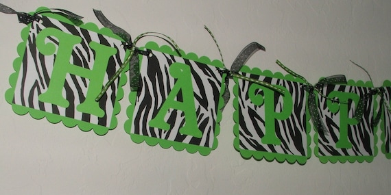 Lime Green Zebra Print Happy Birthday Banner With By Justbeccuz