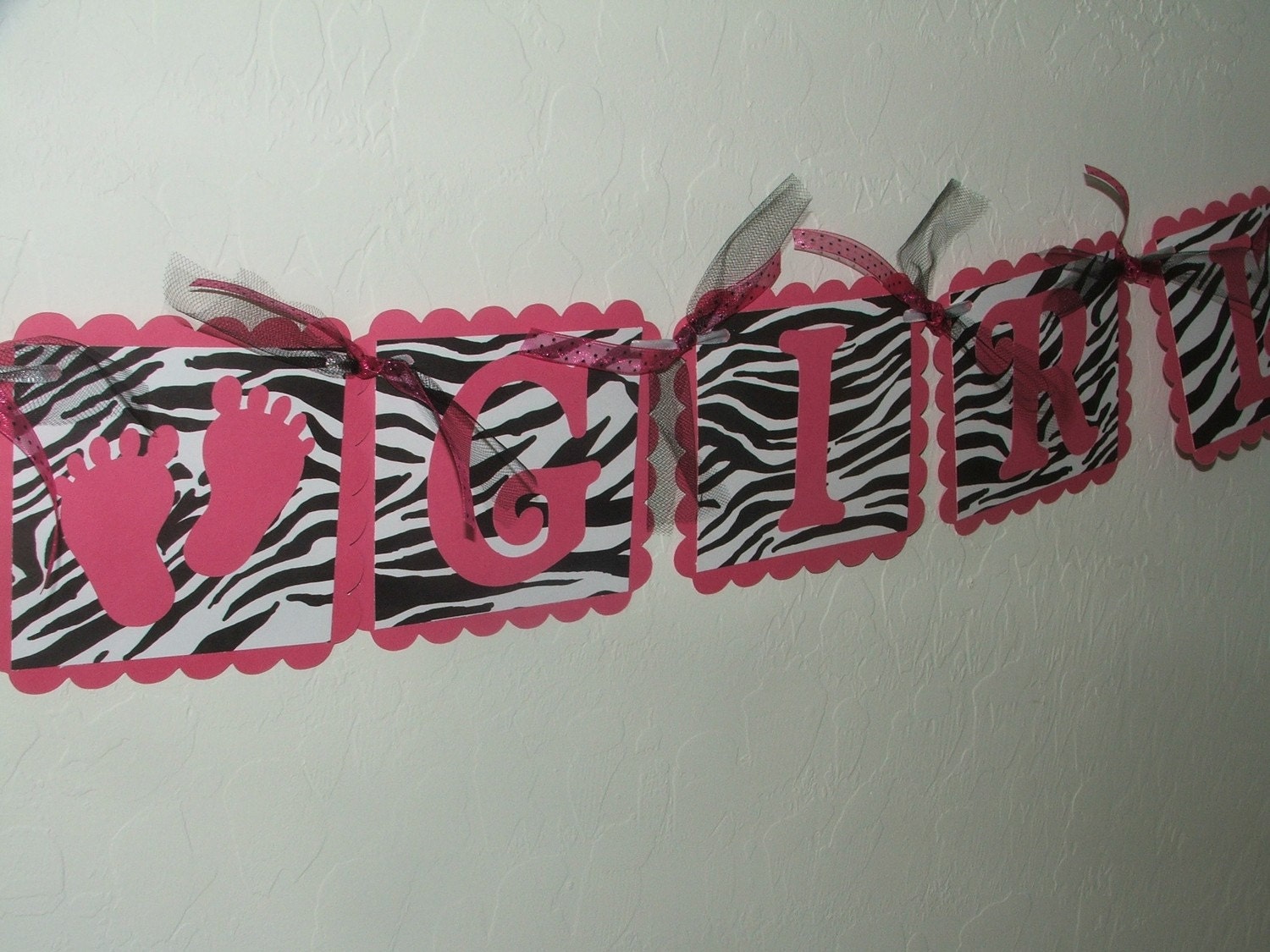 It's A Girl Hot Pink Zebra Banner with Footprints by JustBeccuz
