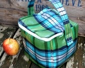 INSULATED Big Bento Box Lunch Bag in Green Tartan