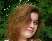 On Sale-Peach,White,and Mauve Pearl Silver Wirework Branch Bridal Crown or Tiara