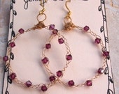 Bohemian Purple Swarovski Gold Braided Wire Hoops