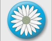 White Daisy  Round Pinback Button Badge