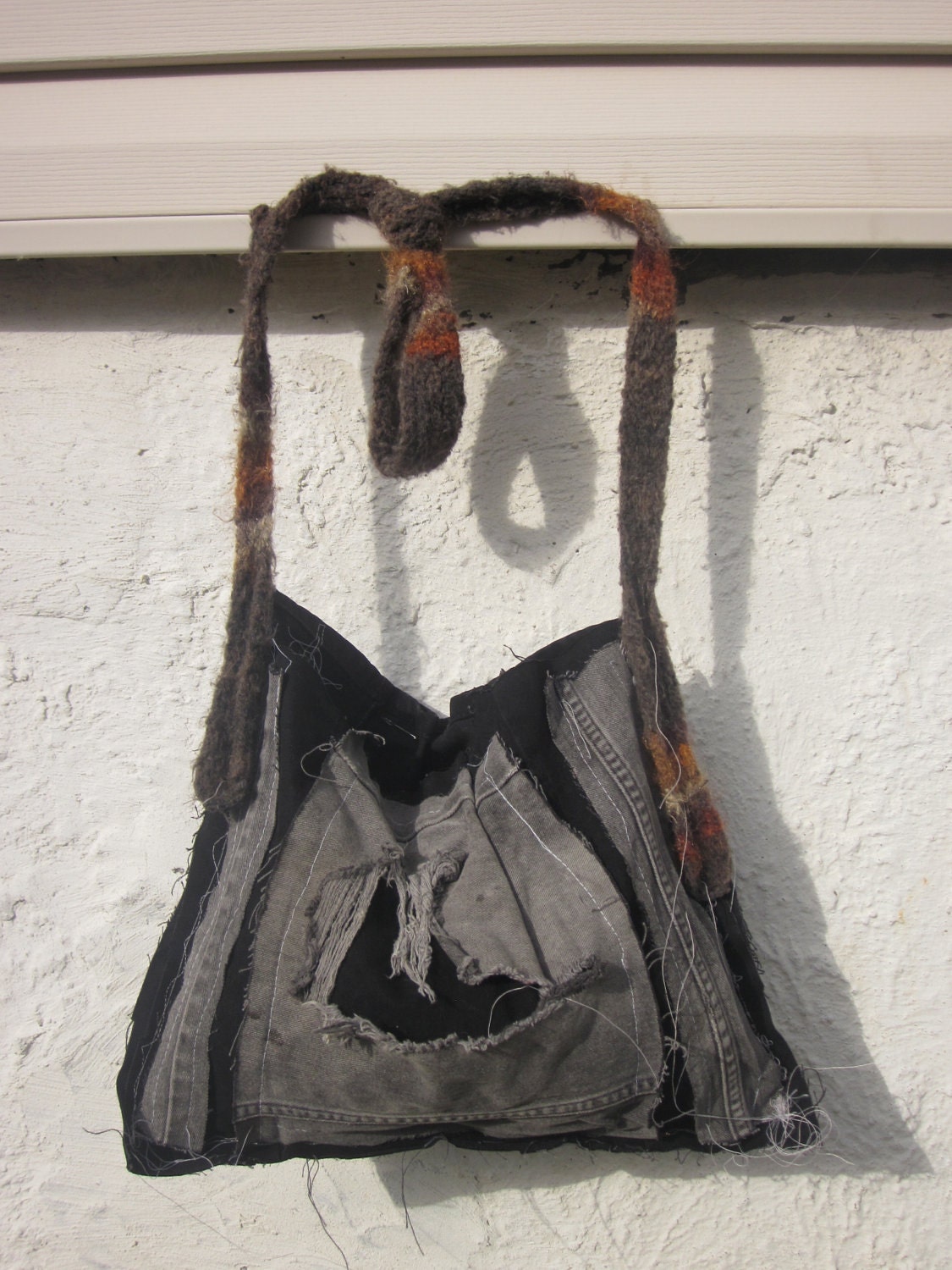 black denim grunge messenger satchel