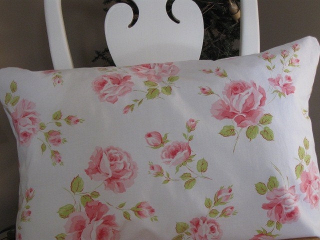 Shabby rose french country vintage pillow cover 16x24"