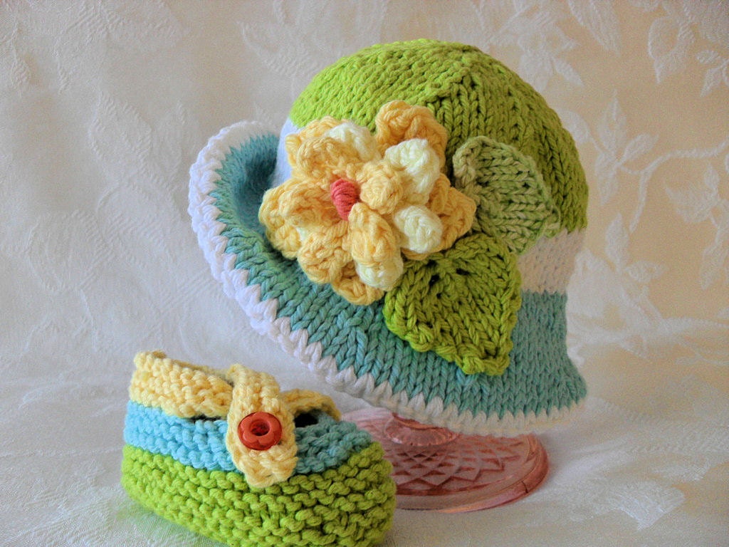 Hand Knitted Baby Hat - Brimmed Baby Hat - All Weather Baby Hat-Cotton knitted baby hat-Children Clothing Children spring - FUN in the SUN