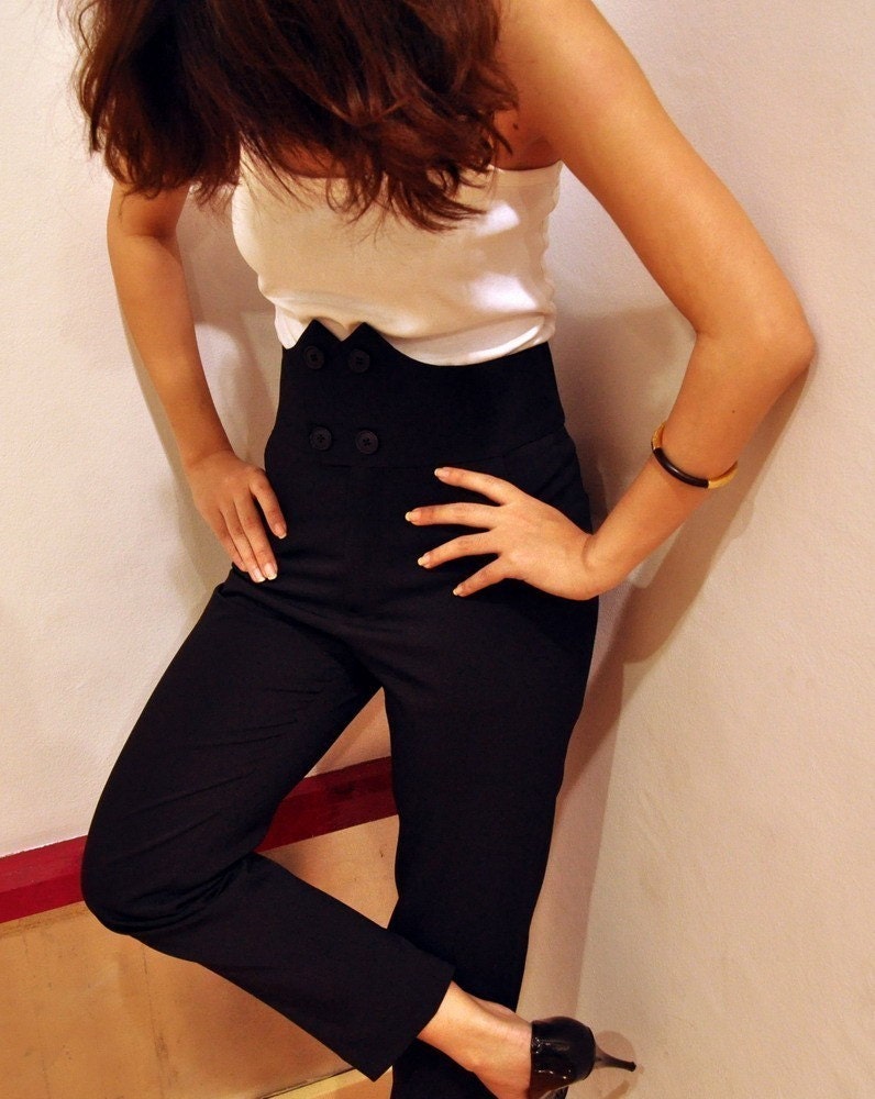 High Waist Trousers Petite Black Pants Work Bottom Etsy 2 XS Spring Fashion