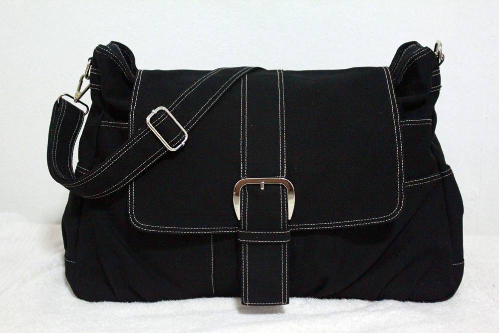 Black Messenger bag, Women tote bag, Canvas Bag, Handheld Shoulder Bag, Diaperbag, Laptop Bag, Book Bag, Travel Bag
