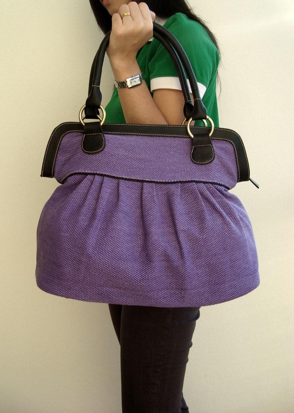 Violet Sackcloth Handbag, diaper bag, tote bag, laptop bag, book bag, large diaper bag, travel bag, woven bag, women bag, school bag