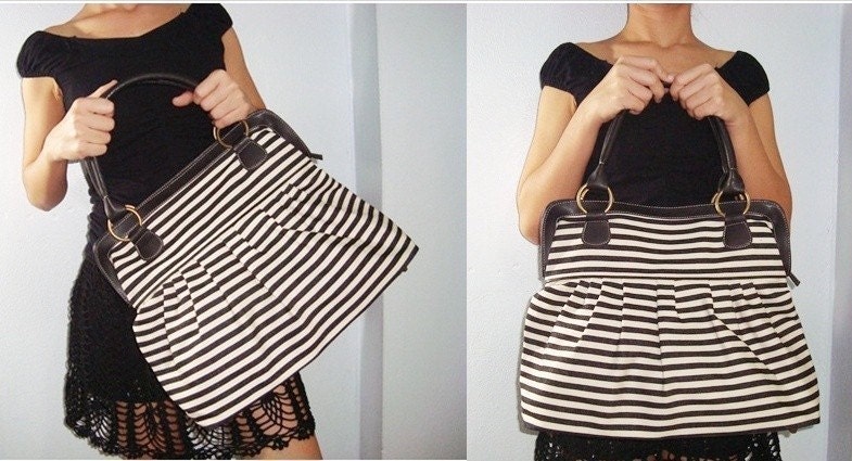 Handbag, Diaper bag,  Women bag, Travel bag, Black white denim