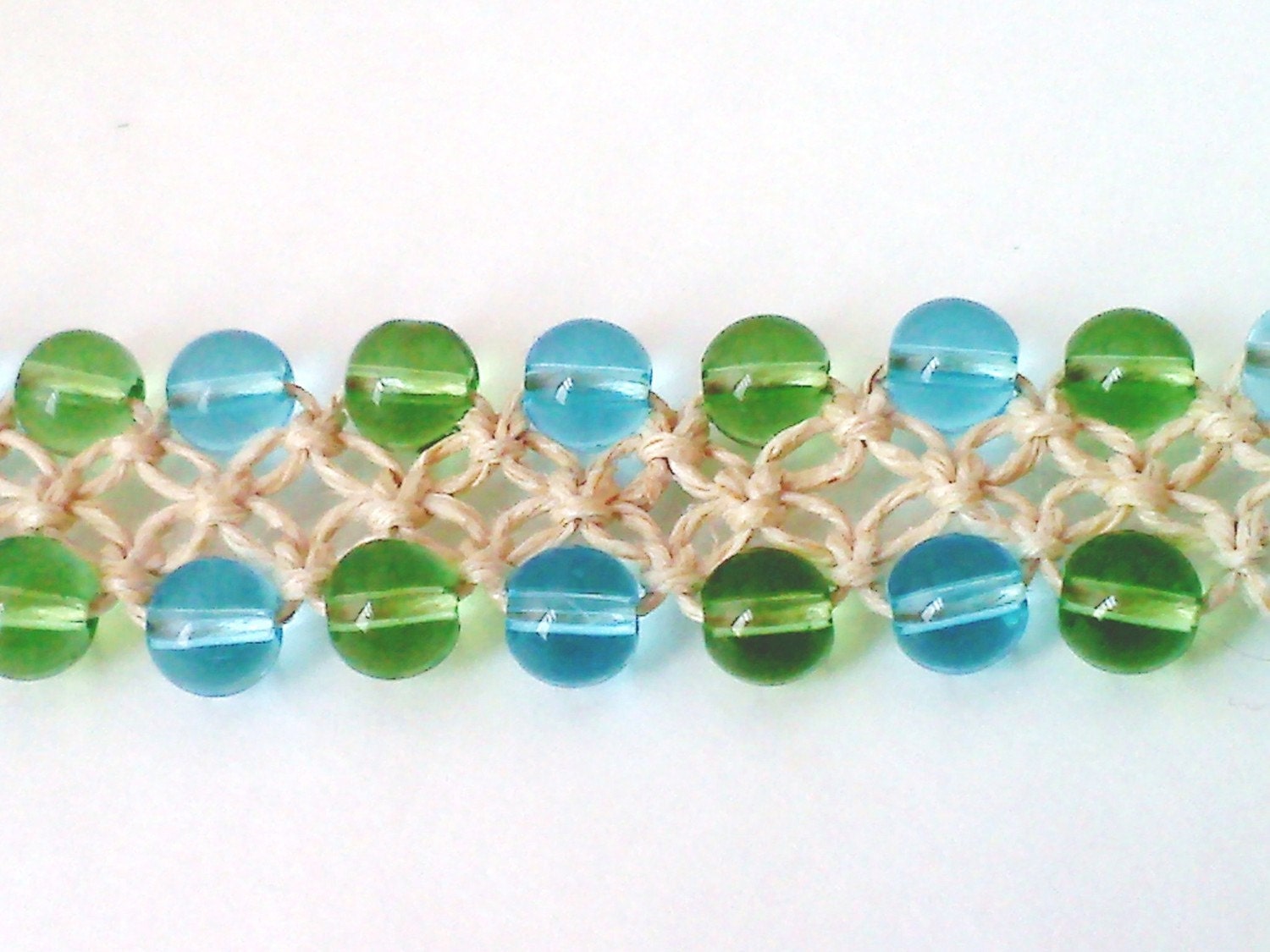 Blue and Green Glass Lacy Hemp Choker
