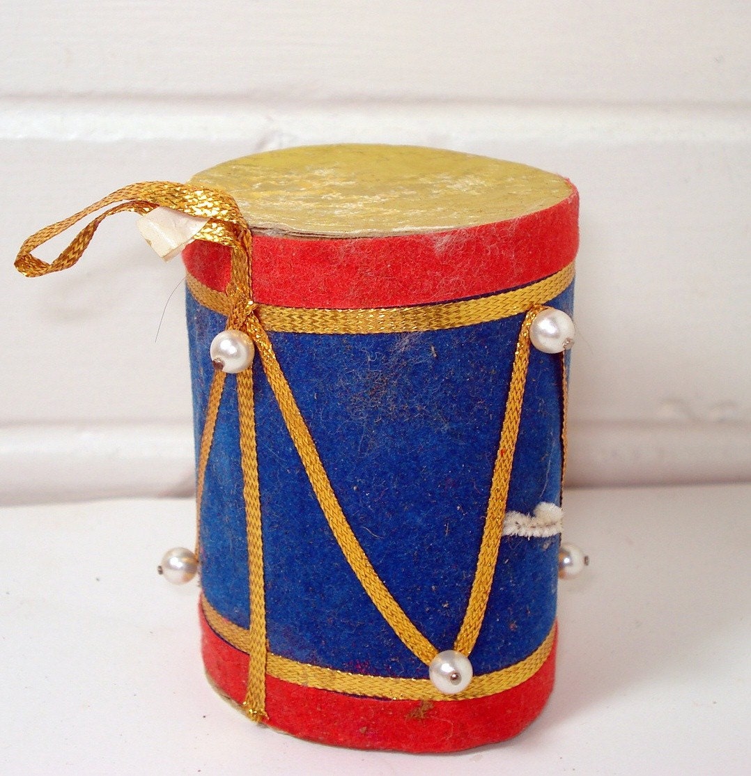 Vintage Red Blue Gold Drum Christmas Ornament - VintageTinsel