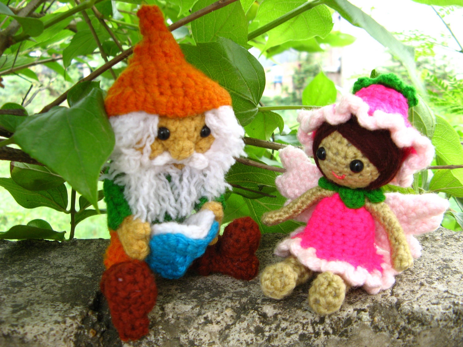 Amigurumi garden gnome and flower fairy crochet pattern PDF garden fairy garden gnome doll making tutorial