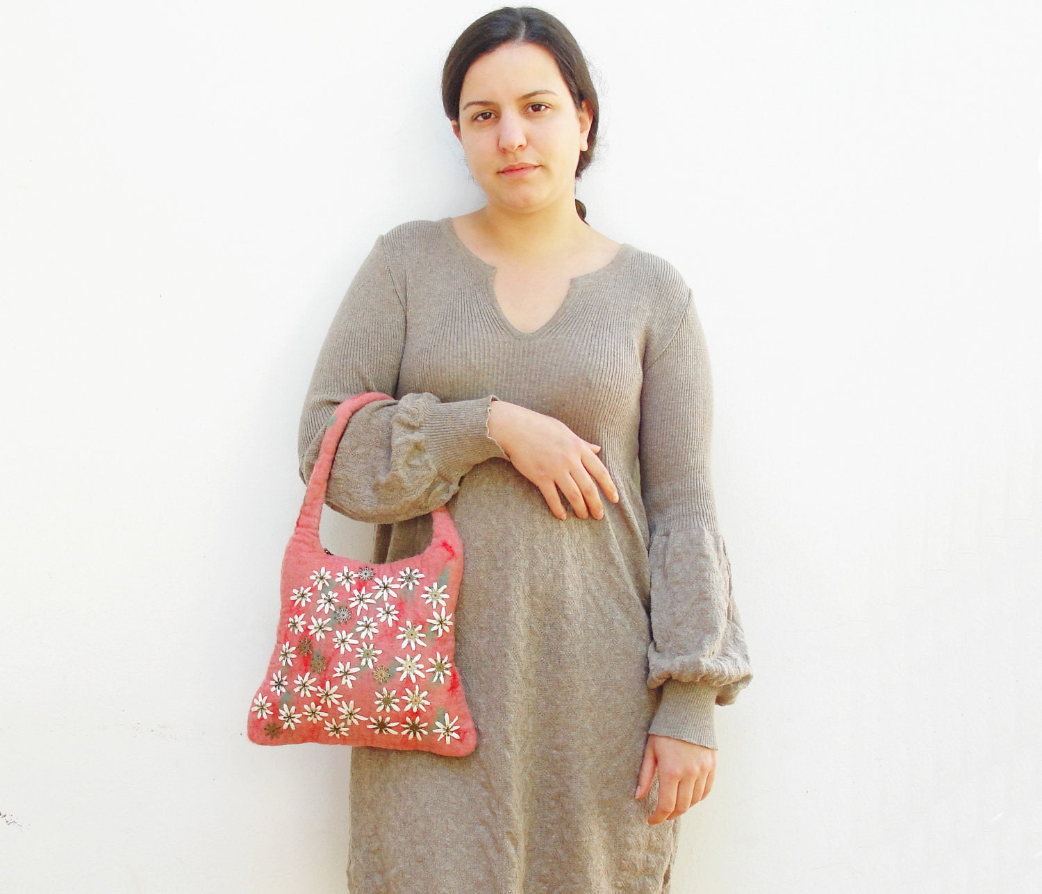 Sweet Blossom Bag- Hand Felted and Embroidered