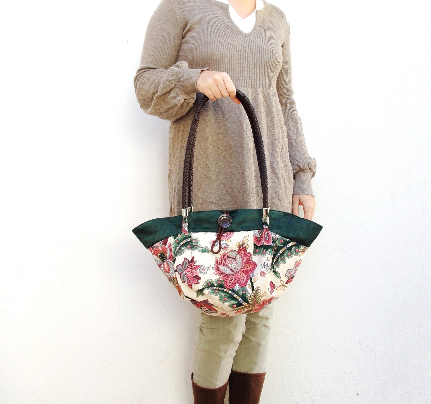 Romantic Blush - Floral Cotton, Braided Faux Leather and Happiness