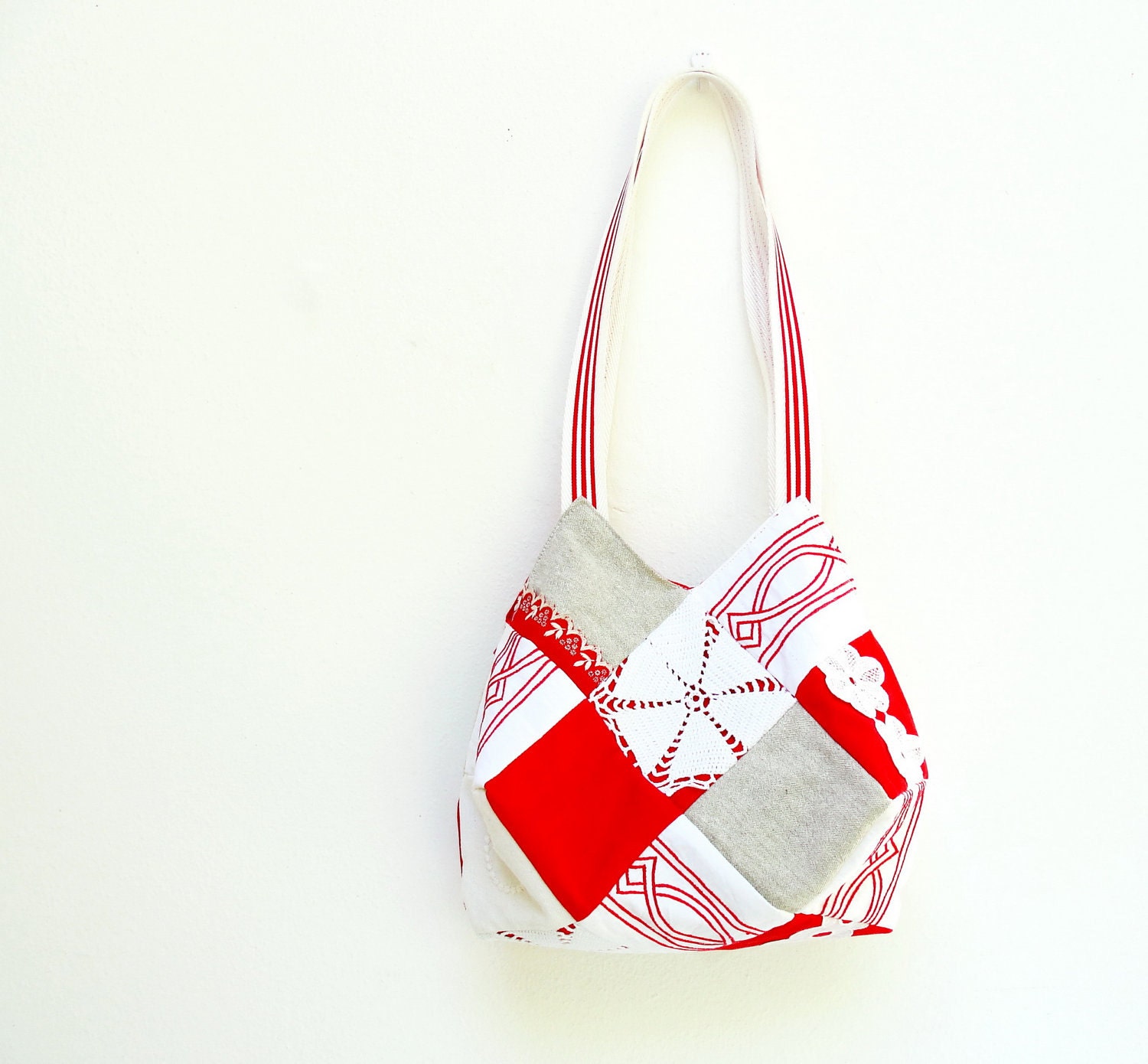 Patched History Bag - Bright Red and White Patchwork