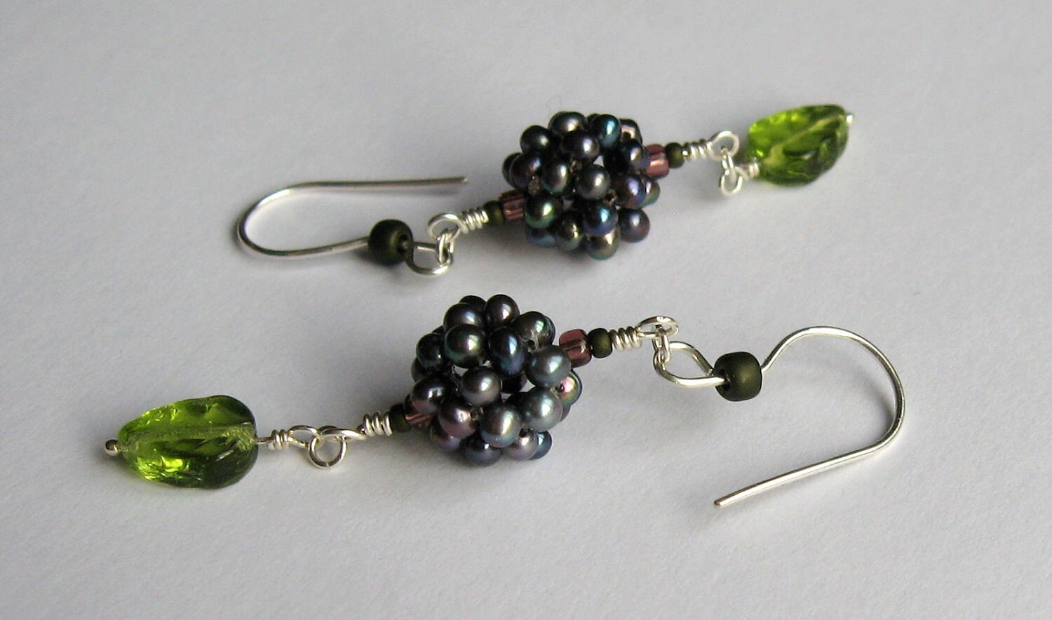 Blackberry Way - freshwater pearl sterling silver Czech glass earrings