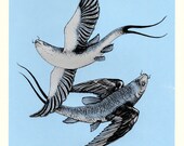PISCES Flying Fish Screenprint, Limited-Ed, hand-printed