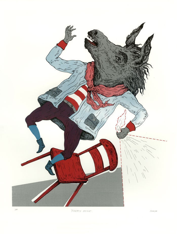 Tale of Fidgety Philip, Screenprint, Limited Ed, hand-printed