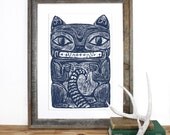 Native American Possum Totem Pole Print 12 x 19 in Pick your color