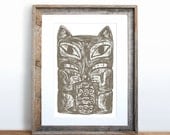 Native American Totem Fox Small Screenprint Choose your color