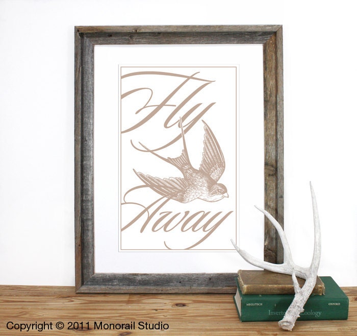 Fly Away Poster Screenprint 12 x 19 in Pick your color