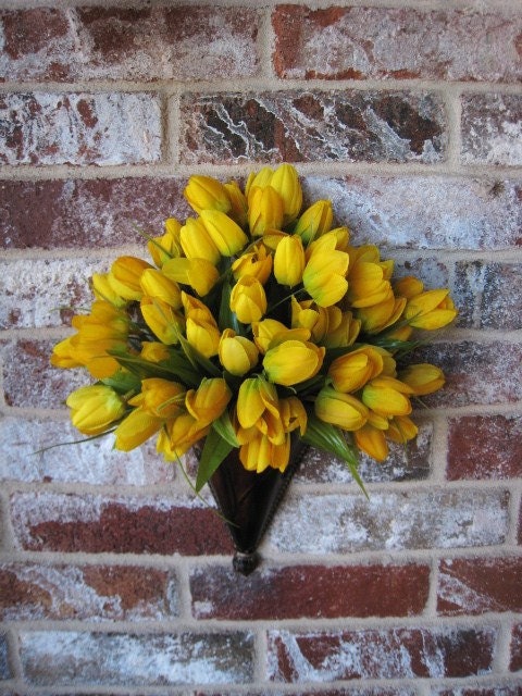 Spring Yellow Tulip  Door Wreath Wall Pocket  Wall Cone