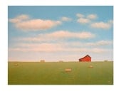FARM PRINT Barn Art 9 x 11 from an original Painting  Bales Field LANDSCAPE Farm art Gift Barn Print Country Art Gift