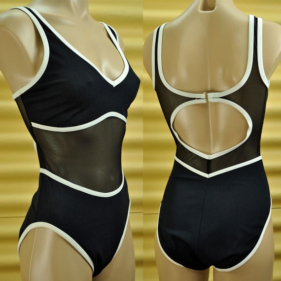 80s One Piece MESH SWIMSUIT Anne Klein Sheer By Rockstreetvintage