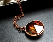 Copper Crystal Necklace, Copper Swarovski Rivoli Crystal, Copper Chain - Harvest Moon