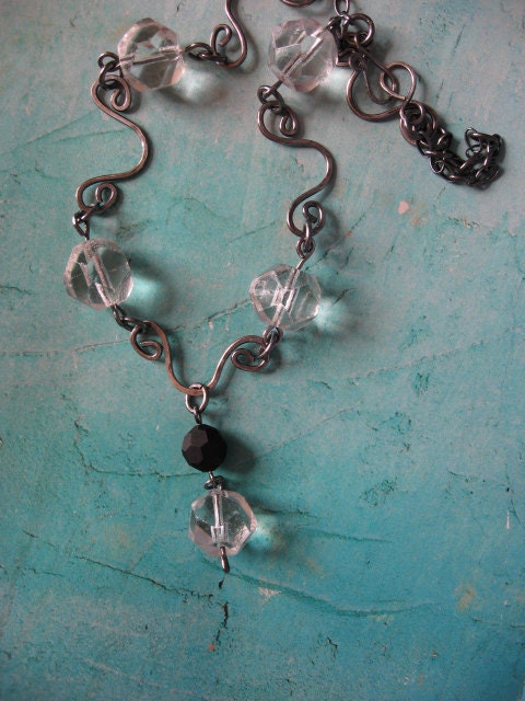 On the Rocks Vintage Glass Bead and Sterling Silver Chain.  Boho Chic Womens Necklace.