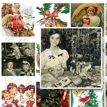 Vintage Christmas III - 8.5 x 11 inch Printable Digital Collage Sheet -  with 56- 1 Inch Square Images