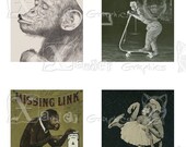 Vintage Monkeys - 8.5 x 11 inch Printable Digital Collage Sheet - with 30 - 1 Inch Square Images