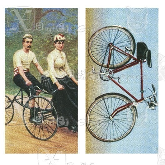 Vintage Bicycles - 8.5 x 11 inch Printable Digital Collage Sheet - with 24 - 1 x 2 inch domino size images