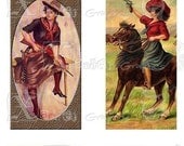 Vintage Wild West Cowgirl - 8.5 x 11 inch Printable Digital Collage Sheet - with 20 - 1 x 2 inch domino size images