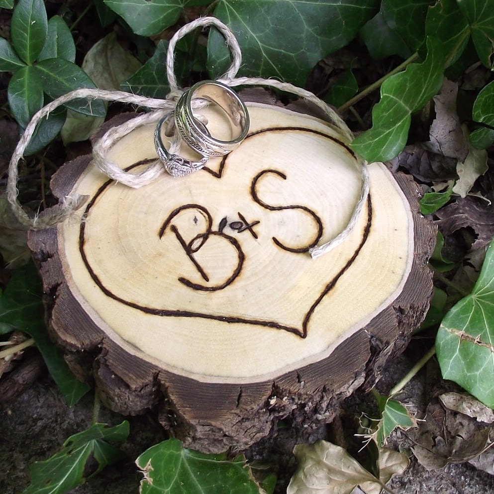 Personalized Ring Bearer Wood Slice - Eco-Friendly Wood Burned Persimmon Wood - Rustic Eco-Chic for Outdoor Cottage or Woodland Wedding