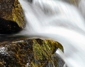 Waterfall Rocks Lichen Rushing Water Brown Masculine Colorado Rustic Cabin Lodge Photograph