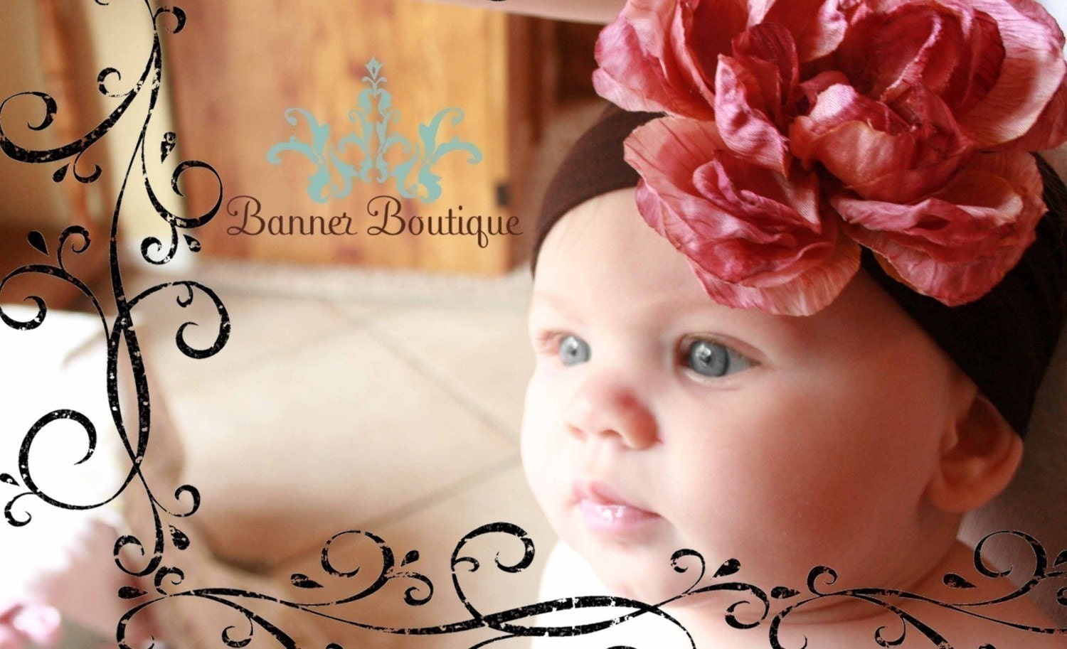 Only a few left...Gorgeous Shabby Chic Buttercream Flower on soft Chocolate Brown wide nylon headband with Extra Large Swarvoski Crystal Center   perfect for newborns infants babies and toddlers