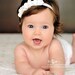 Dainty Stark White, Off White OR Cream Triple Flower Swarvoski crystals center soft headband Baptisms Christenings Weddings