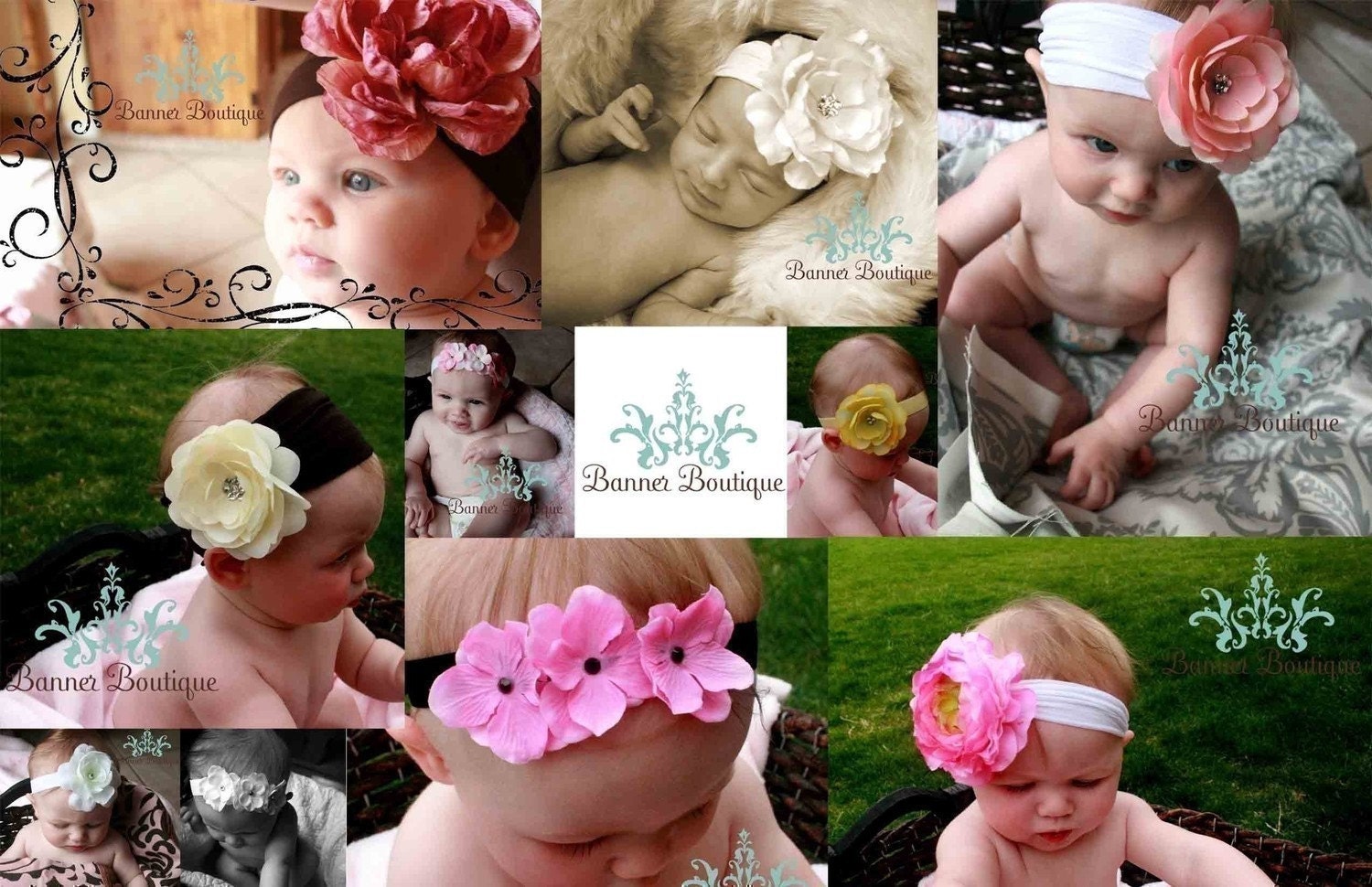 Stark White Headband, Off White Headband, OR Cream Flower Headband on Soft Stretch Headband ALL Sizes... Baptism, Christening, Wedding