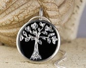 Silver Tree Necklace- Hand Painted Metal and Resin Pendant Necklace with Silver Plated Chain