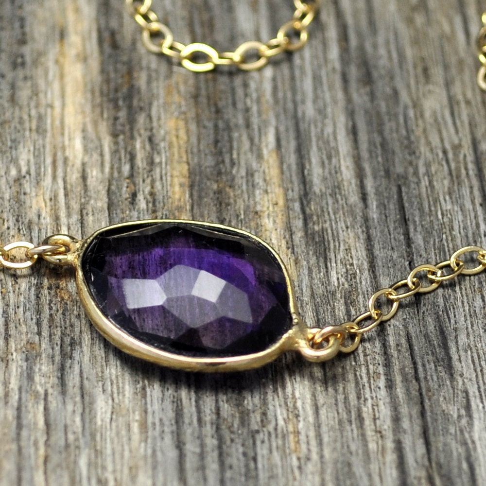 Deep Purple Hydro Quartz Bezel Gold Necklace