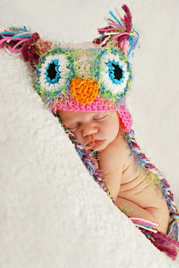 Owl Hat - Baby Owl Hat for Baby- multi- toned Cute and Soft Earflap - Newborn Girl Owl Hat