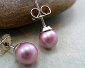 Pearl Stud Earrings - Powder Rose - Small 6mm Powder Rose Swarovski Crystal Pearls, RiverGum Jewellery